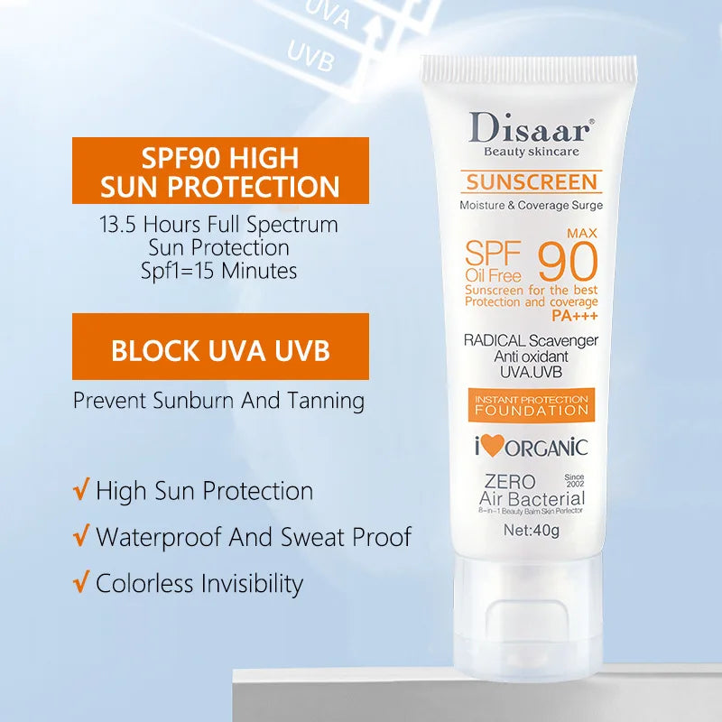 Ultra-Light SPF 90+ Sunscreen for Face & BodyWaterproof, Non-Greasy UV Protection for All-Day Outdoor Defense